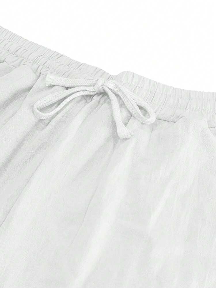 Men's Solid Color Lightweight Pants, Comfortable Wear, Suitable For Beach, Vacation, Casual Sports, Fall - White - View 4