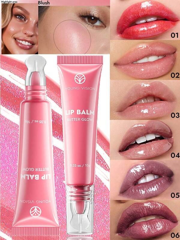 6 Colors Pearlescent Fine Glitter Tube Lip Nourishing Moisturizing Crystal Clear Watery Glossy Lip Color Multipurpose Highlight Powder Blusher