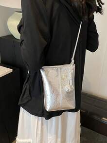 Mini Stylish Fashion Versatile Bucket Crossbody Bag For Women Wallet Purse Wallet - Silver - View 5