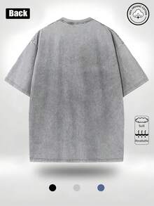 MERICA Vintage Washed Cotton Tee - Soft Relaxed Fit Drop Shoulder Crew Neck Short Sleeve - Classic Retro Style - Grey - View 3