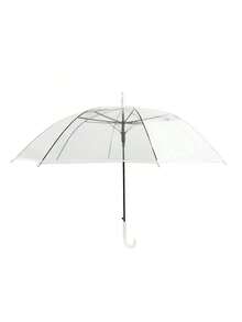 1pc Transparent Umbrella With Thick Long Handle, Simple Plastic Rain Umbrella For Sunny And Rainy Days - View 2