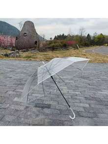 1pc Transparent Umbrella With Thick Long Handle, Simple Plastic Rain Umbrella For Sunny And Rainy Days - View 6