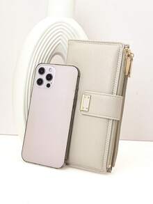 MINGYOU 女士长款钱包 柔软优雅 PU 多功能手机钱包 按扣开合 双拉链 大容量卡包 轻巧简约手拿包 女士理想礼物 钱包 钱包 - 米色 - 查看 4