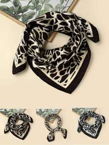 1pc Women's Leopard Print Border Neckerchief, Geometric Design New European & American Retro Headwrap