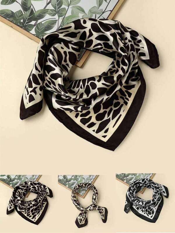 1pc Women's Leopard Print Border Neckerchief, Geometric Design New European & American Retro Headwrap