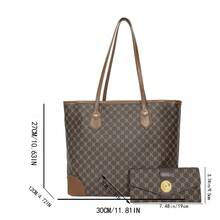 2 件套女士时尚提花托特单肩包和钱包套装，大容量，中年 - 棕色 - 查看 8