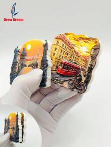1pc Czech Republic Prague 3d Three-Dimensional Flat Resin Fridge Magnet, Creative Retro Relief Travel Souvenir Refrigerator Magnet, Home, Kitchen, Room Decoration Ornaments Crafts - Multicolor - View 5