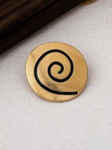 One Golden Large Round Biscuit Shaped Unique Alloy Women Brooch With Textured Surface