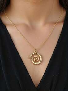 Bohemian Spiral Swirl Pendant Necklace, Vintage Oval Swirl Pendant Necklace, Gold Tone Shiny Embellishment, Suitable For Daily Wear And Party, Women's Summer Jewelry Gift, Exquisite Craftsmanship - 金色 - 查看 1
