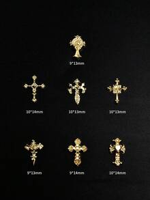 70 peças/7 estilos Decorações de Unhas de Metal Clássicas Europeia e Americana de Luxo, Joias de Unhas Góticas Minimalistas Douradas Versáteis, Acessórios de Unhas Retrô em Forma de Cruz Y2K Adequados para Meninas e Mulheres