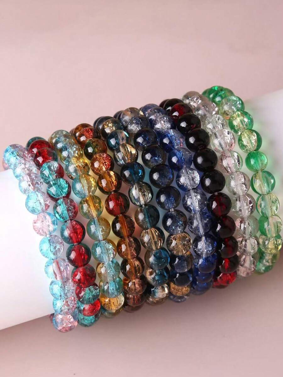 Set de 10 piezas de pulseras de cuentas de estilo bohemio de lujo para mujeres, pulseras de cuentas de vidrio hechas a mano, accesorios versátiles, mejor regalo para Navidad, Acción de Gracias, Día de San Valentín, fiesta de cumpleaños - Multicolor - Ver 1