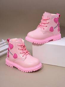 Fashionable Baby Boots, Children's Bow Boots, Mid-Top Girls' Casual Short Boots With Side Zipper, Flat Bottom - Pink - View 8