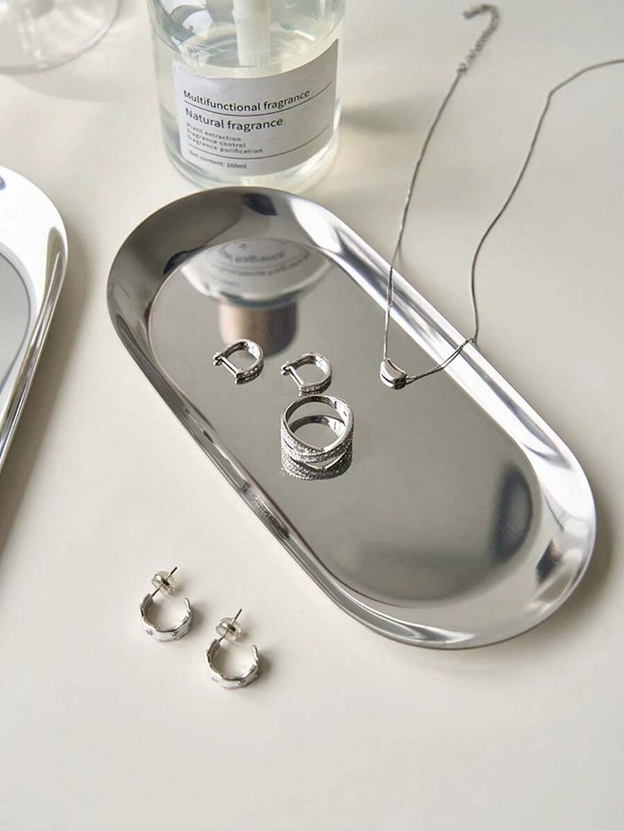 1pc Silver Luxurious Metal Storage Tray Heart Shaped Jewelry Display Tray Home Decoration Serving Plate Craft For Table Organizer Oval For Women Storage Organizer Travel Essentials Back To School Dormitory Storage Fall Decor,Room Decor