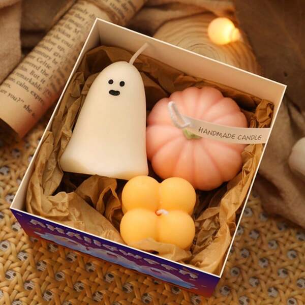 Ghost & Pumpkin Scented Candle Set, Fragrant Aroma, Minimalist Decor, Suitable For Halloween