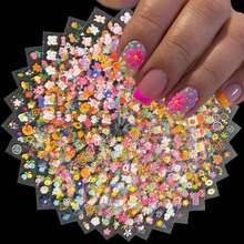 30片花朵指甲贴纸3D自粘花朵指甲贴彩色兔子美甲贴纸动物花朵图案指甲配件女士DIY指甲装饰贴 - 彩色 - 查看 1