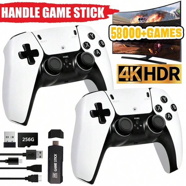 58000&4K TV Video Game Stick Retro Gaming Console 2 Wireless Controller Kit