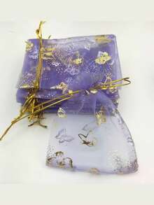 5/10/20/50/100 Pieces Butterfly Multi-Color Gauze Bags, Gift Packaging Bags, Gift Bags, Home And Daily Necessities, Nylon Bag Storage Bags, Festival And Party Supplies, Wedding Supplies, Gift Decoration Packaging, Small Packaging Bags, Jewelry And Accessory Packaging, Gift Hanging Bags, Birthday Gift Jewelry Drawstring Bags - Purple - View 3