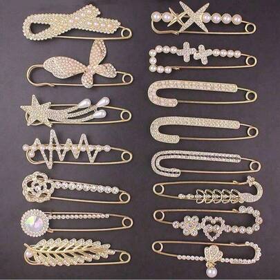 7/8/15 件/套优雅休闲锌合金仿珍珠胸针，适合女士，装饰毛衣围巾披肩配饰套装，精致，适合全年办公室配饰衬衫夹克珠宝圣诞节万圣节衣服别针有趣可爱的教师礼物服装配饰包饰