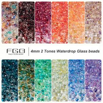 4mm 90 piezas Cuentas de vidrio degradado, cuentas de vidrio en forma de gota de agua de 2 tonos para la fabricación de joyas, 20 colores de cuentas de cristal de vidrio para manualidades de pendientes, collares y pulseras. Suministros para la fabricación de joyas