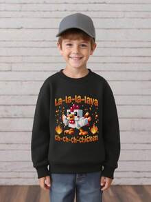 1pc Boys Pixel Chicken Print Crew Neck Long Sleeve Sweatshirt, Comfortable, Fashionable And Casual Autumn/Winter Wear For Young Boys/Teenage Boys - Black - View 7