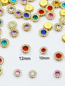 100pcs/50pcs 10mm Sunflower Rhinestone Buttons, Double Flower Design, For DIY Clothing, Dresses, Headwear, Decoration - Color Mixing - View 2