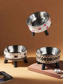 1 件装宠物加高喂食碗，带颈部保护，卡通图案设计，不锈钢/非钢碗可选，防滑防溢易清洁，适用于猫狗，宠物喂食用品 - 彩色 - 查看 2