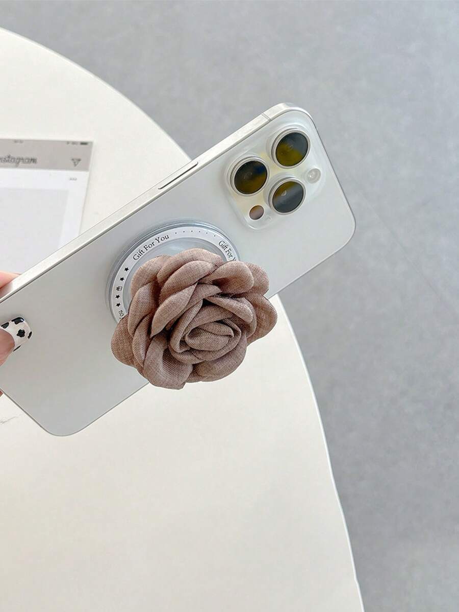 1pc Solid Color Floral Phone Air Bag Holder, Korean Ins Style Magnetic Desktop Phone Stand For Watching Videos, Portable & Stable Compatible With IPhone, Android Phone, Gift For Birthday, Family, Friends Push-Pull Phone Grip Phone Holder Phone Accessories