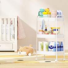 3-Tier Metal Rolling Storage Cart With Lockable Wheels - Multi-Functional Mobile Storage Organizer For Kitchen, Bathroom, Office, Workshop - White, Durable Structure, Easy To Assemble, Narrow Storage Cart - trắng - Xem 3