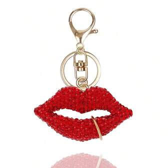 Sexy Red Lips Keychain – Crystal Rhinestone Pendant, Cute Bling Lip Charm For Car Keys, Bags, Valentine Gift For Her