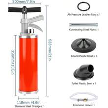 Portable High Pressure Kinetic Toilet Plunger Air Drain Blaster Pump For Bath Toilets Bathroom Shower Kitchen Clogged Pipe Red - Red - View 7