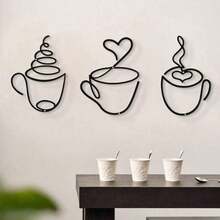 [Luxury Iron Art Wall Hanging Art] 1pc/3pcs Modern Black Metal Coffee Cup Wall Hanging Art, Graphic Pattern Sculpture, Cultural Theme Wall Hanging Decoration, Suitable For Living Room, Dining Room Background, Indoor Use - Luxury Iron Art Wall Hanging Art Room Decor Bedroom Decor Home Decor Wall Decor - Black - View 7