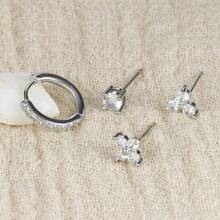 4 件 18K 镀金花朵圆形穿孔耳环套装 女士锆石朋克耳钉耳环首饰 情人节、妈妈、母亲节、礼物 - 4 - 查看 7