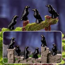 4 Stücke Halloween Schwarz schiefer Krähe Harz Dekorationen, DIY niedliche Tier Miniaturen für Schreibtisch, Auto, Heimdekoration