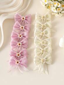 8 pièces/10 pièces Sets de pinces à cheveux élégantes et mignonnes en mousseline de soie avec nœud papillon, barrettes de cheveux minimalistes à la mode avec design de fleurs en strass brillant, convenant aux étudiantes, aux fêtes, à l'usage quotidien, pinces à cheveux, pinces à cheveux, épingles à cheveux, pinces à cheveux alligator, fournitures scolaires, accessoires nœud