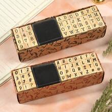 40pcs Wooden Rubber Stamps With Numbers, Letters, Symbols, Plus 1 Ink Pad, DIY Scrapbooking, Diary, Notebook, Art Supplies