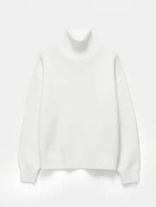 FOR BEAUTY Women's Autumn/Winter New High Neck White Simple Commuting Style Sweater, Fashionable Slim Fit, Elegant Fashion, Ribbed Long Sleeve Daily Leisure And Versatile Commuting Lazy Style Warm Knitted Sweater Top New Year