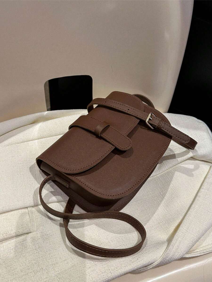 New Ladies Simple Retro Soft Surface Leather Saddle Crossbody Mini Small Bag - Coffee Brown - View 1