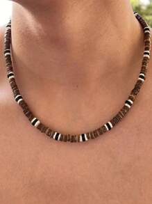 1pc Beach Style Personalized Hip-Hop Coconut Wooden Bead Necklace, Suitable For Men To Wear On Any Occasion