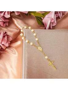 30 Pieces Baptism Rosary Acrylic Rosary Beads Ivory Color Mini Finger Rosaries Gold Plated Faux Pearls For Baptism Christening Communion Weddings Party Favors - 彩色 - 查看 5