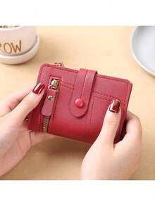 2 件女士短款钱包大容量按扣零钱包双折多功能手提包卡包适合日常使用返校礼物生日礼物女士礼物钱包迷你钱包钱包小钱包可爱钱包