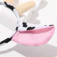 1个卡通牛角发箍，毛绒动物头饰，可爱牛耳朵发箍，女士发带，秋季发饰，秋冬季配饰，女士头饰发箍 - 黑與白 - 查看 4