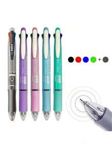 1 Stück 5-in-1 Buntstift: 4 Farbstifte + 1 Druckbleistift mit Radiergummi - Büro- und Schreibwaren, inklusive nachfüllbarer schwarzer, roter, blauer, grüner Tintenpatronen und feiner Spitze, geeignet für Büro, Schreiben, Markieren, Zeichnen