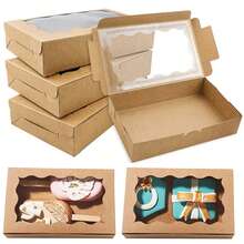Cajas de papel Kraft para dulces y pasteles, ventana abierta rectangular, joyería de boda, cajas de embalaje de regalo de Chocolate, suministros para hornear fiestas, 10/20 piezas 77LF - Blanco con etiqueta - Ver 2