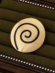 One Golden Large Round Biscuit Shaped Unique Alloy Women Brooch With Textured Surface