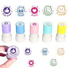 5 Colors Mood Expression Office Rubber Stamps, Stamp Set, Vibrant Color Stamps For Homework, Classroom Encouragement, Grading Assignments, Emotion Expression Stamps For Office Stationery