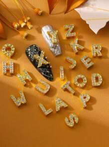 26 件/包 3D 欧美风格水钻合金英文字母美甲装饰，Y2K 金属风格 DIY 大号美甲配件，可组合 3D 艺术字母指甲钻石首饰指甲饰物美甲用品指甲宝石