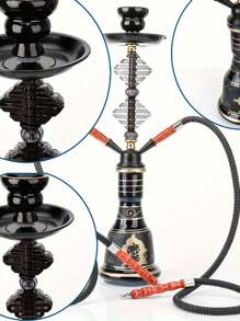 1 件跨境现货中号双管四管水烟壶，全套玻璃水烟管套装，带配件、水烟杆和烟斗，无需电力