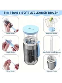 1 Set Portable Silicone Baby Bottle Brush Travel Kit, Multi-Piece Tight Squeeze Type Cleaning Set With Nipple And Draining Rack, Suitable For Newborn Feeding Accessories, Ideal Gift For Baby Girls And Boys