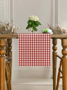 1pc Modern Minimalist Red & White Plaid Table Runner, Christmas Red Checkered Rectangular Tablecloth, Multiple Sizes Available, Perfect For Family Dining, Christmas Kitchen Decor, Home Decor, Outdoor Party And Restaurant Decoration, Outdoor Dining Table Setting, Textured Linen Appearance, Dining Table Decor