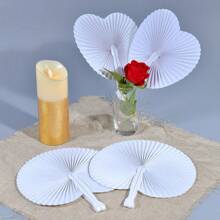 5/10/20pcs Customized White Folding Paper Fans With Heart-Shaped Plastic Handles, Suitable For Weddings, Souvenirs, Parties, Durable, Colorful, Cute For Birthday, Children's Day, Father's Day, Graduation, Wedding, Housewarming